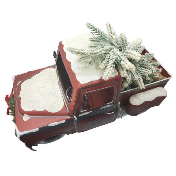 Vintage Farm Fresh Christmas Trees Red Metal Truck With Light-Up Decor & Faux Sn - Picture 7 of 9